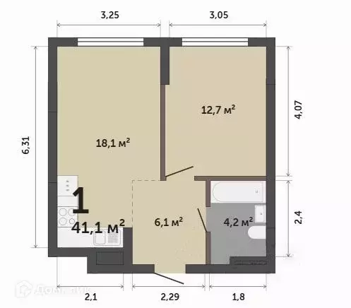 Продаётся 1-к квартира, 41.1 м - Фото 0