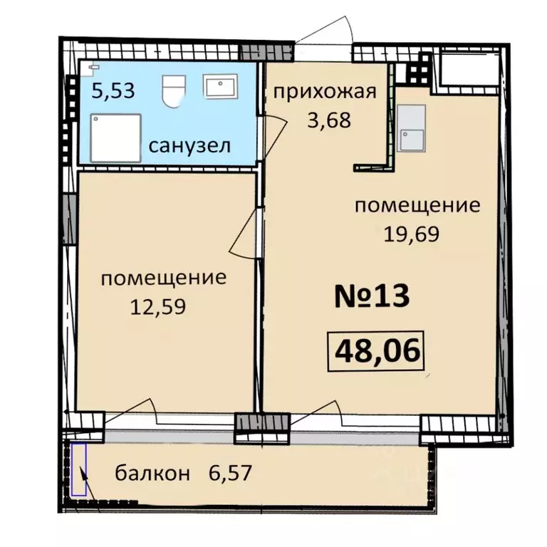 2-к кв. Калининградская область, Балтийск  (48.06 м) - Фото 0