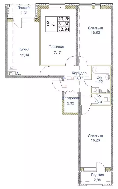 3-к кв. Санкт-Петербург Земледельческая ул., 3 (83.54 м) - Фото 1