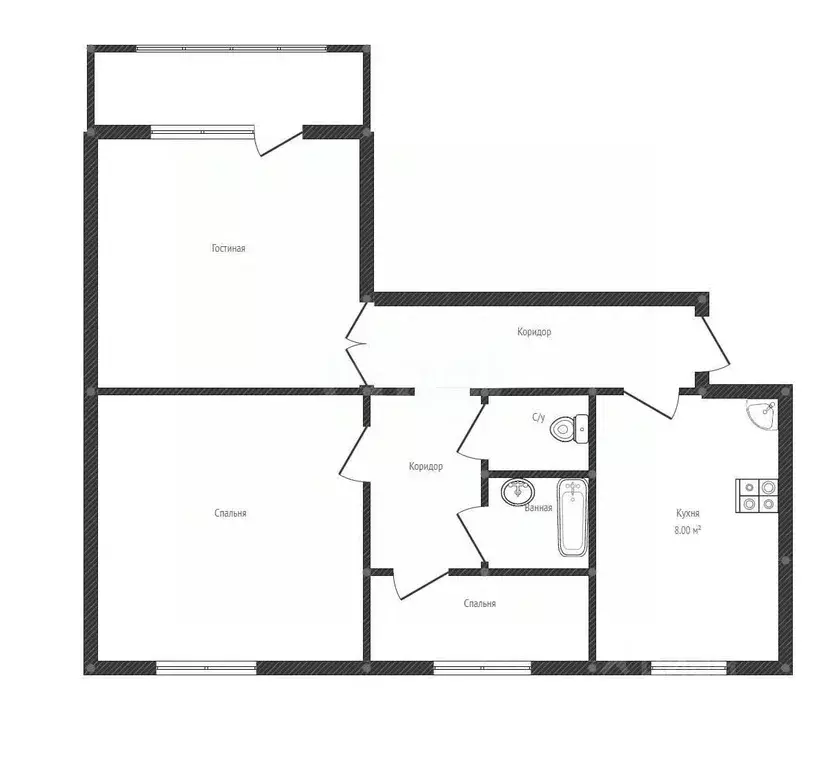 3-к кв. Белгородская область, Белгород Народный бул., 89 (60.1 м) - Фото 2