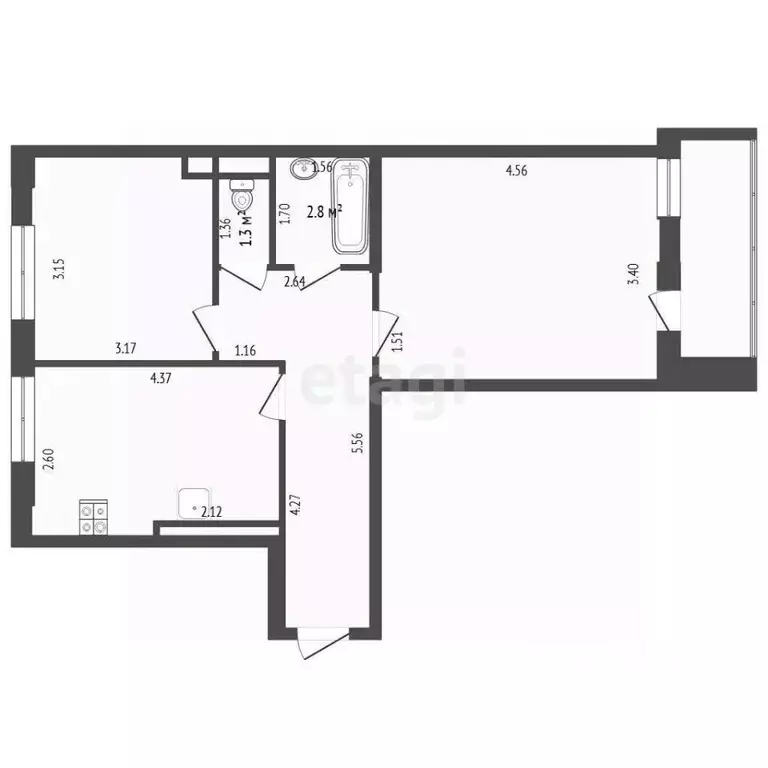 2-к кв. Тюменская область, Тюмень ул. Обдорская, 3 (50.6 м) - Фото 0