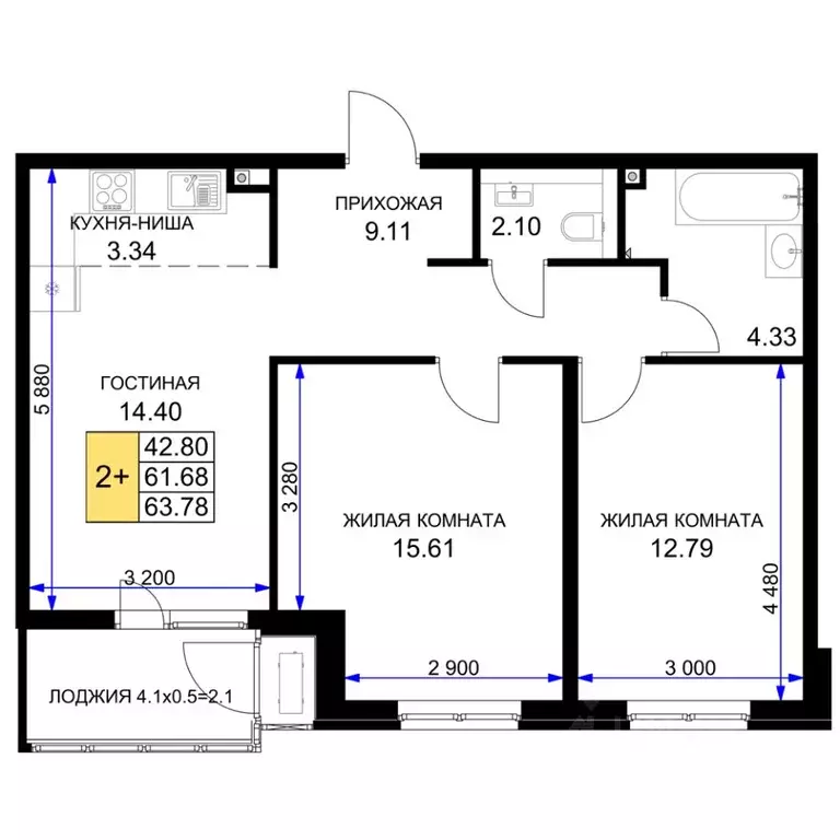 2-к кв. Краснодарский край, Краснодар 2-я Площадка мкр, ул. Ветеранов, ... - Фото 1