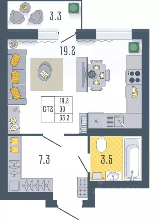 Студия Астраханская область, Астрахань Моздокская ул., 40/2 (33.3 м) - Фото 1