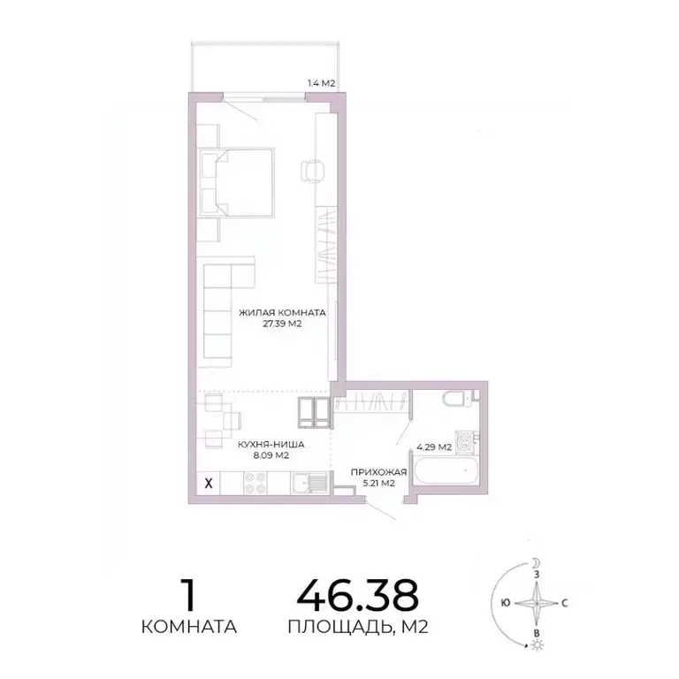 1-к кв. Пензенская область, Пенза Побочинская ул., с18 (46.38 м) - Фото 0