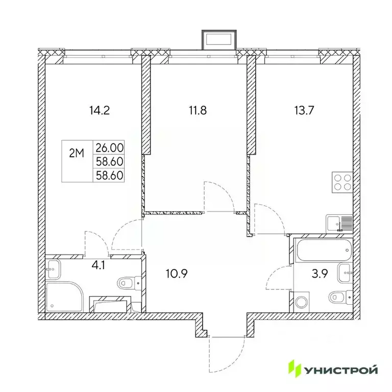 2-к кв. Свердловская область, Екатеринбург Вторчермет жилрайон,  (58.6 ... - Фото 1