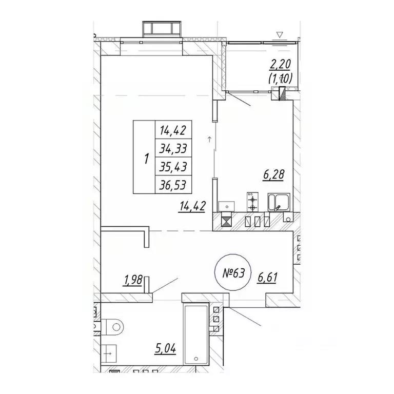 1-к кв. Калининградская область, Зеленоградск  (35.43 м) - Фото 1