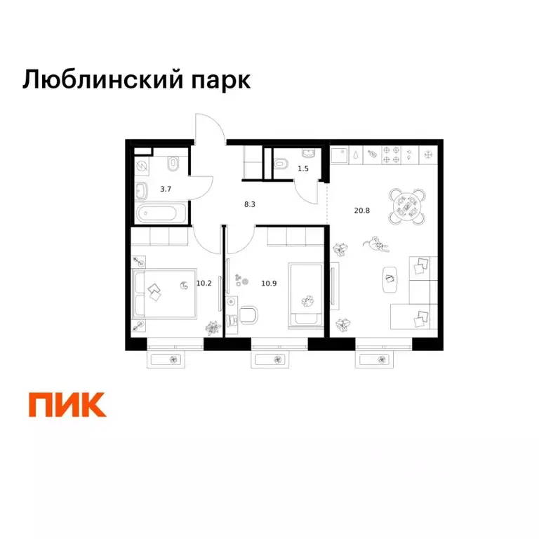 2-к кв. Москва Люблинский парк жилой комплекс, к18-20 (55.4 м) - Фото 1