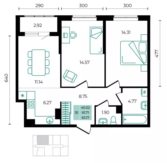 3-к кв. Адыгея, Майкопский район, пос. Тульский ул. Заречная (63.17 м) - Фото 0