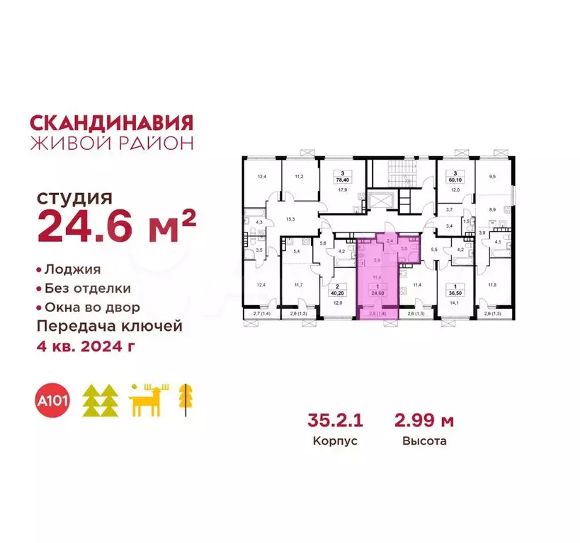 Квартира-студия, 24,6 м, 9/9 эт. - Фото 1