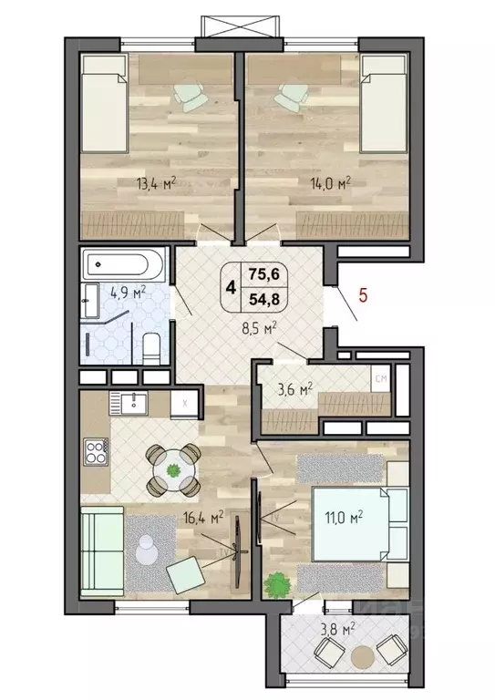 2-к кв. Москва Новочеремушкинская ул., 27 (63.0 м) - Фото 1