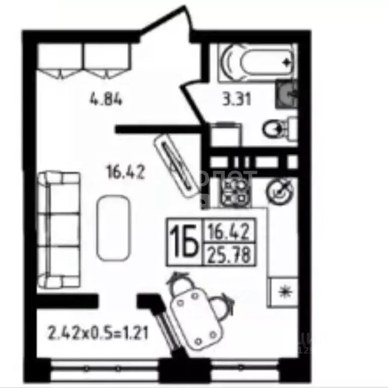Студия Адыгея, Майкоп ул. 12 Марта, 187к1 (26.3 м) - Фото 2