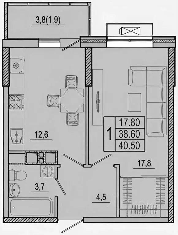 1-к кв. Ростовская область, Ростов-на-Дону ул. Шеболдаева, 95с1 (42.0 ... - Фото 2