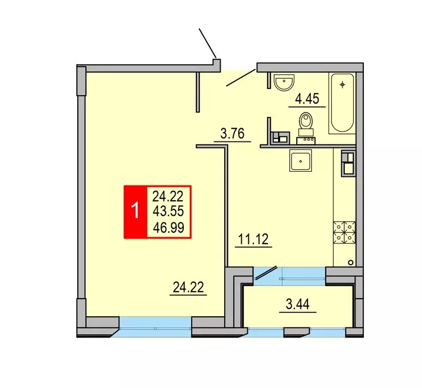 1-комнатная квартира: Тверь, Заволжский район (46.99 м) - Фото 0