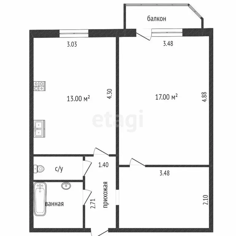 1-комнатная квартира: Тюмень, Одесская улица, 46 (45.1 м) - Фото 1