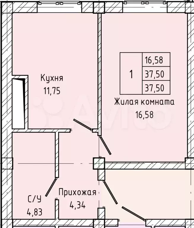 1-к. квартира, 37,5 м, 2/7 эт. - Фото 1