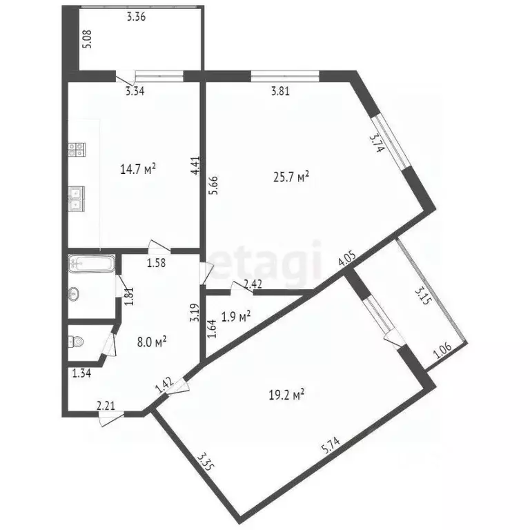 2-к кв. Калужская область, Калуга ш. Грабцевское, 132к1 (73.1 м) - Фото 2
