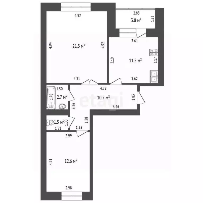 2-к кв. Башкортостан, Стерлитамак просп. Октября, 87 (60.3 м) - Фото 2