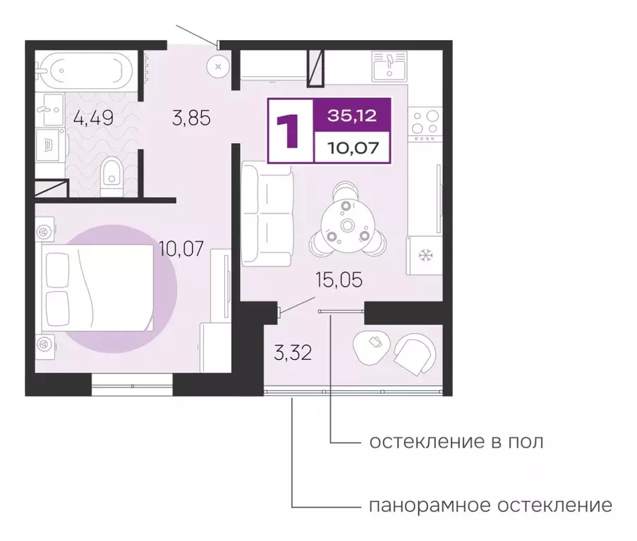 1-к кв. Брянская область, Брянск пос. Городище,  (35.12 м) - Фото 0