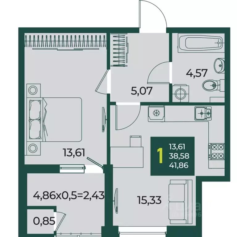 1-к кв. Краснодарский край, Краснодар Образцово мкр,  (41.86 м) - Фото 1