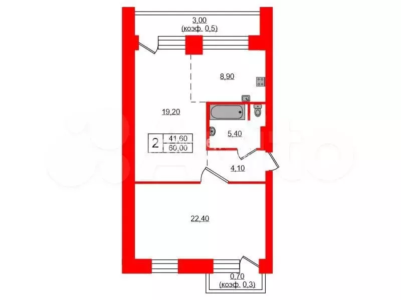 2-к. квартира, 60 м, 4/5 эт. - Фото 0