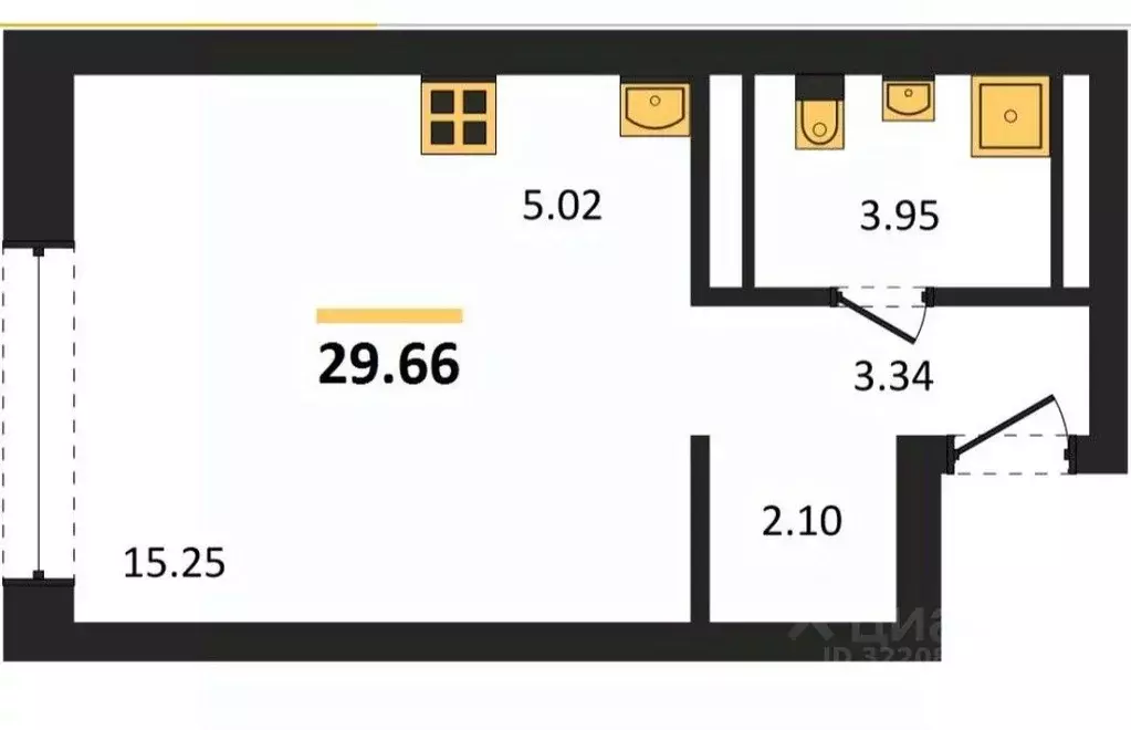 Студия Свердловская область, Екатеринбург бул. Золотистый, 13 (28.9 м) - Фото 2