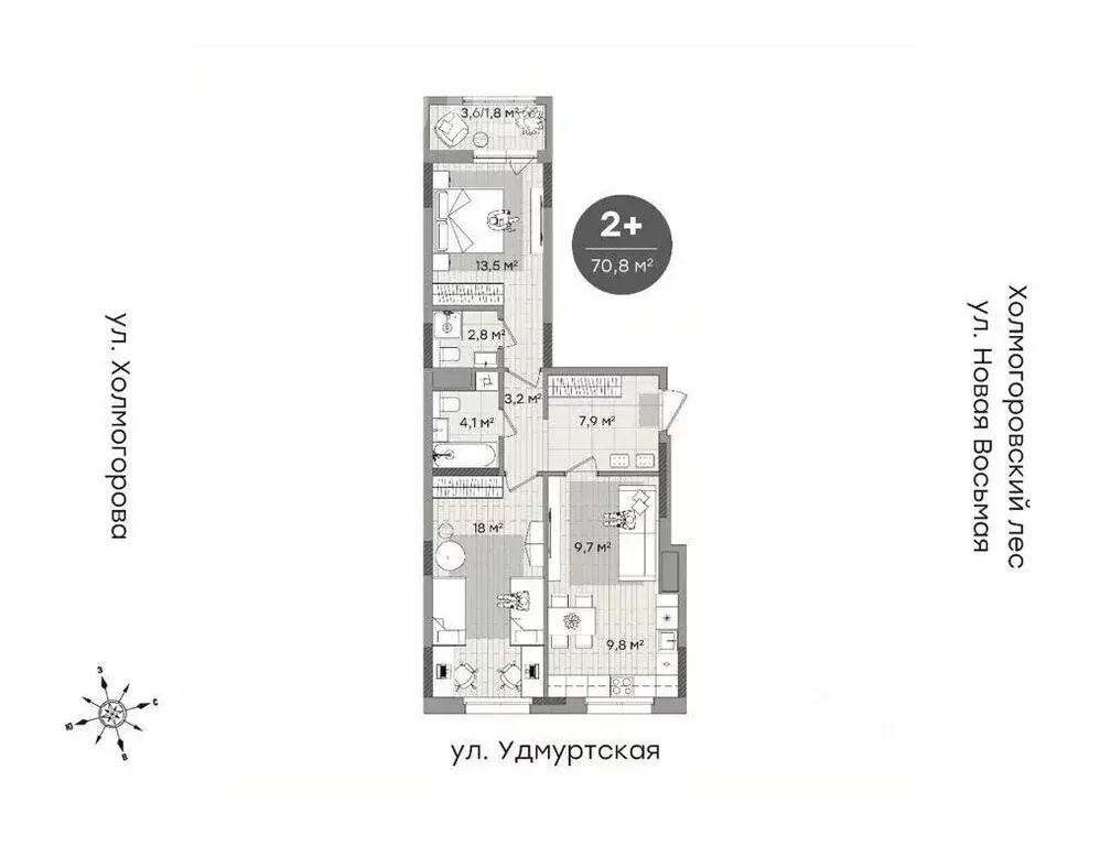 3-к кв. Удмуртия, Ижевск ул. Холмогорова, 105 (70.7 м) - Фото 1