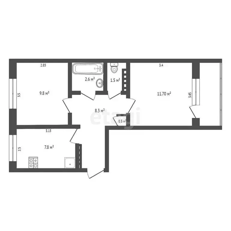2-комнатная квартира: Усинск, Пионерская улица, 1 (48.1 м) - Фото 1