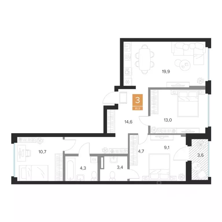 3-к кв. Курская область, Курск Парковый квартал Чувства жилой комплекс ... - Фото 1