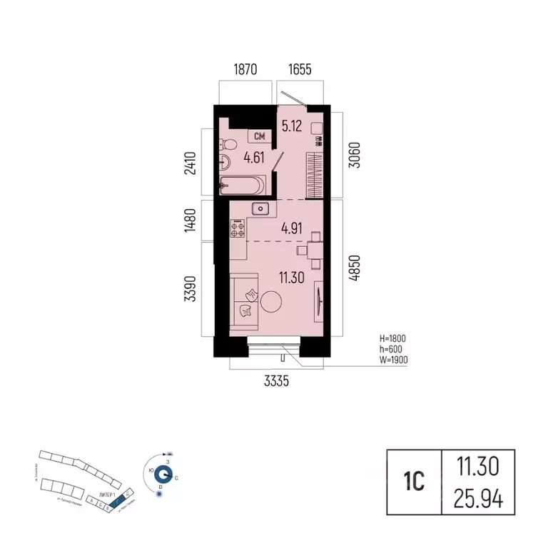 1-к кв. Башкортостан, Уфа Глумилино-1 мкр, Новатор жилой комплекс ... - Фото 1