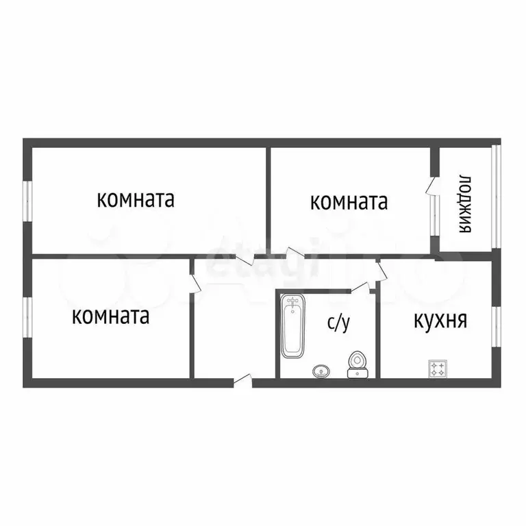 3-к. квартира, 62,4 м, 1/5 эт. - Фото 0