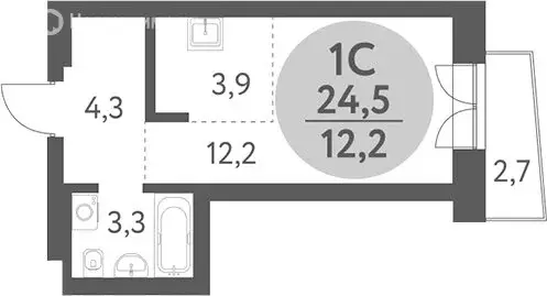 Квартира-студия: Новосибирск, 1-я Родниковая улица, 60/1 (23.69 м) - Фото 1