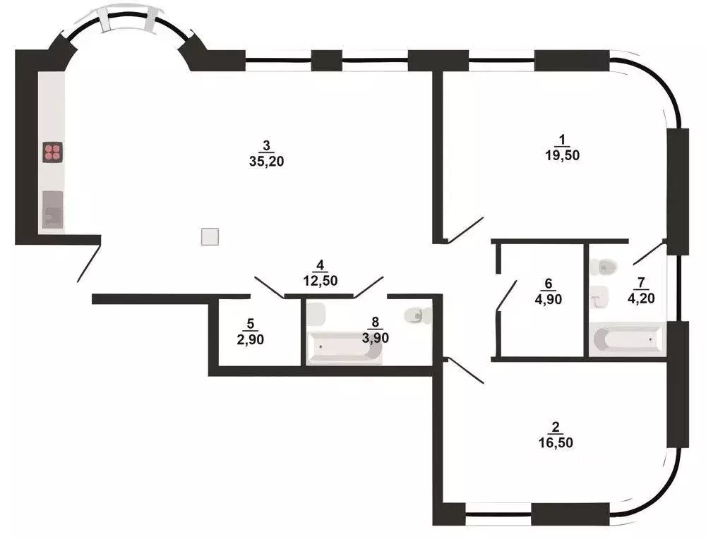 Квартира, 2 комнаты, 99.6 м - Фото 2