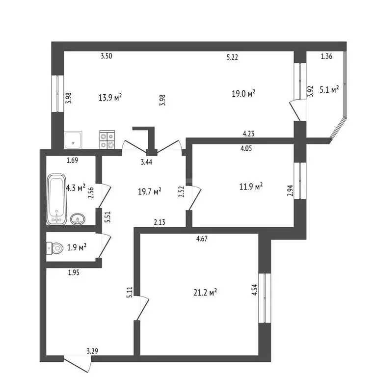 3-комнатная квартира: Тюмень, улица Пермякова, 88 (94.1 м) - Фото 1