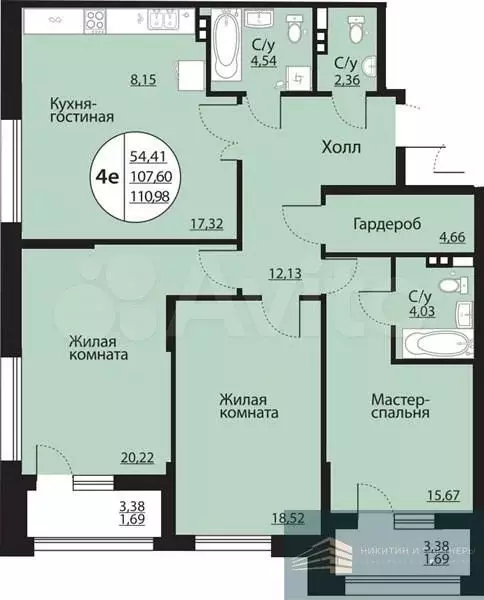 3-к. квартира, 111 м, 5/24 эт. - Фото 0
