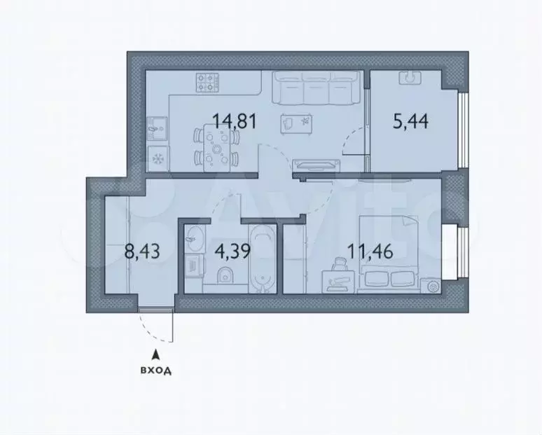 1-к. квартира, 44,5м, 7/8эт. - Фото 1