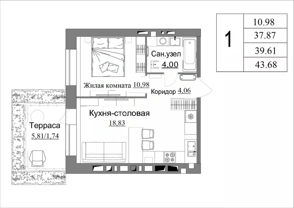 1-к кв. Калужская область, Калуга Жилыеы Острова кв-л,  (39.61 м) - Фото 0