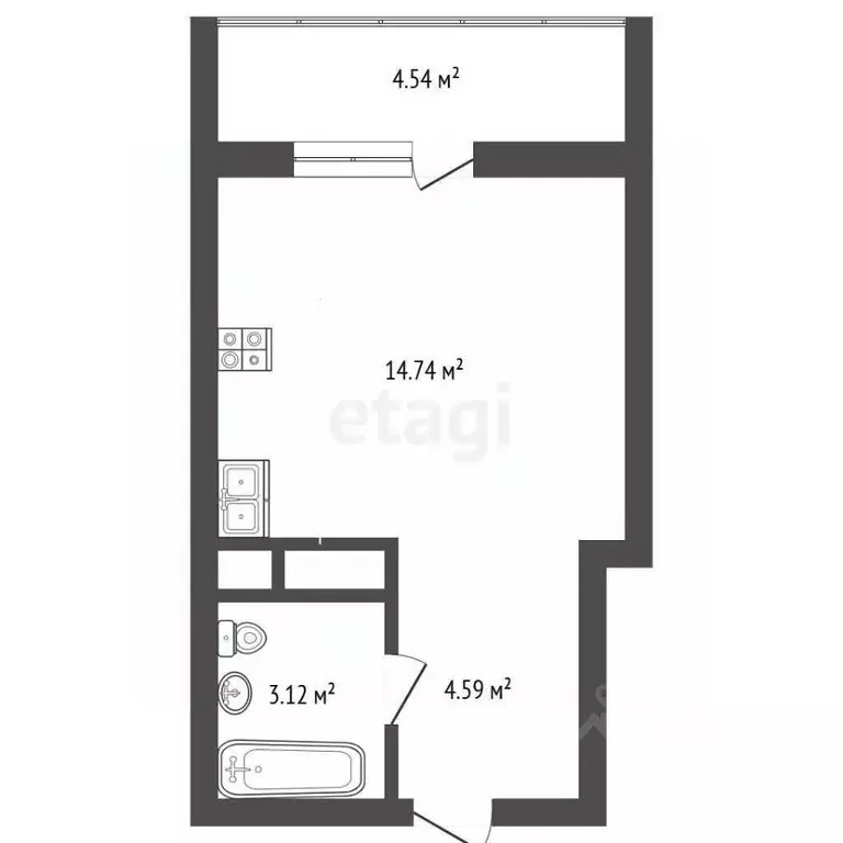 Студия Тюменская область, Тюмень ул. Фармана Салманова, 4 (26.0 м) - Фото 2