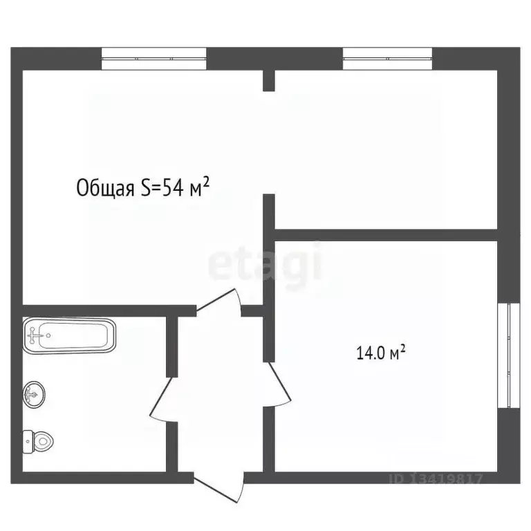 1-к кв. Брянская область, Брянск ул. Фокина, 95 (53.0 м) - Фото 2