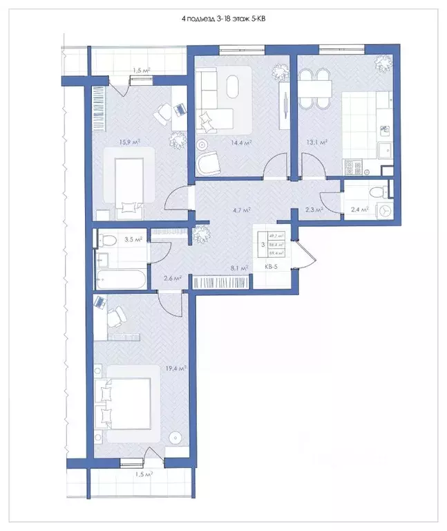 3-к кв. Воронежская область, Воронеж ул. Шишкова, 140Б/11 (89.0 м) - Фото 0