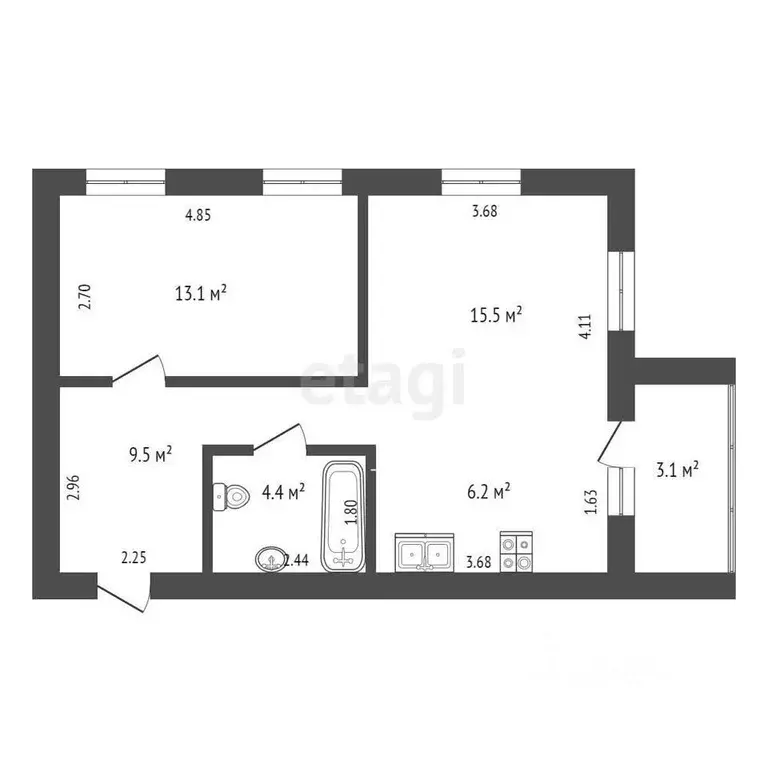 2-к кв. Коми, Сыктывкар Петрозаводская ул., 45 (48.0 м) - Фото 0