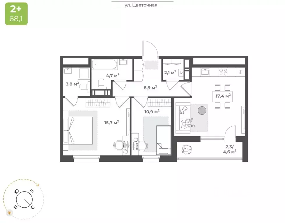 2-к кв. Тверская область, Тверь Соминка мкр,  (65.8 м) - Фото 1
