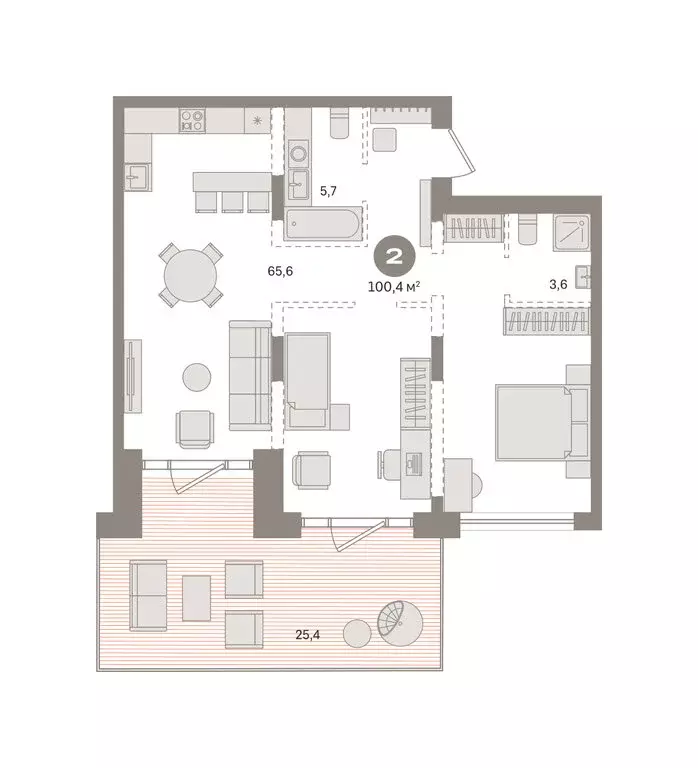 1-комнатная квартира: Тюмень, Причальная улица, 5 (100.35 м) - Фото 2