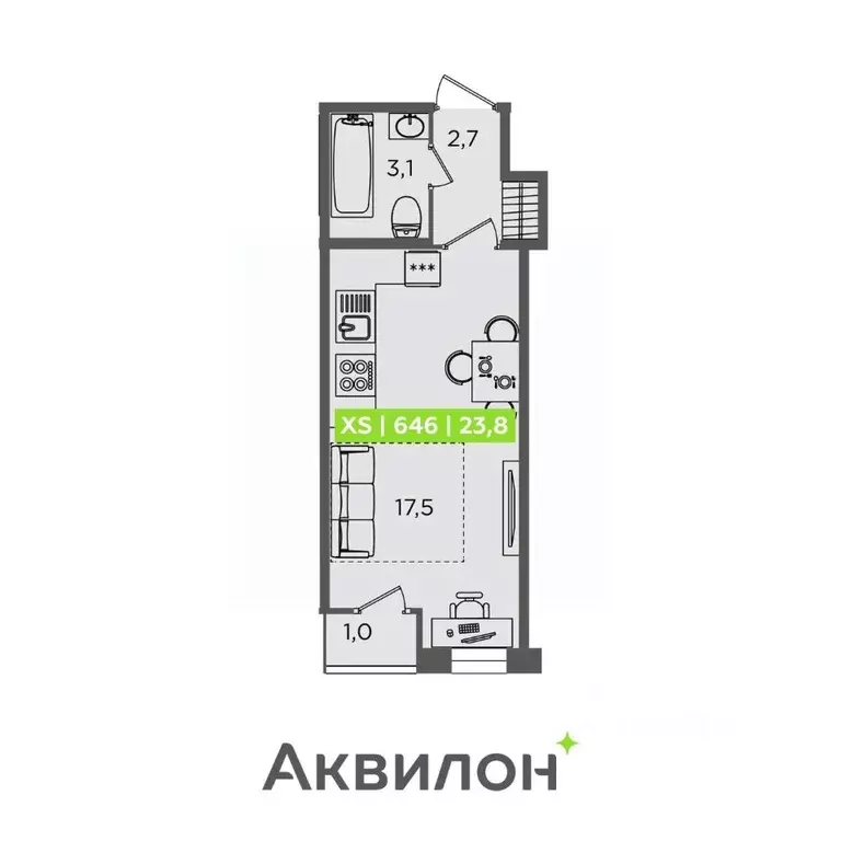 Студия Санкт-Петербург Планерная ул., 87к1 (23.8 м) - Фото 1