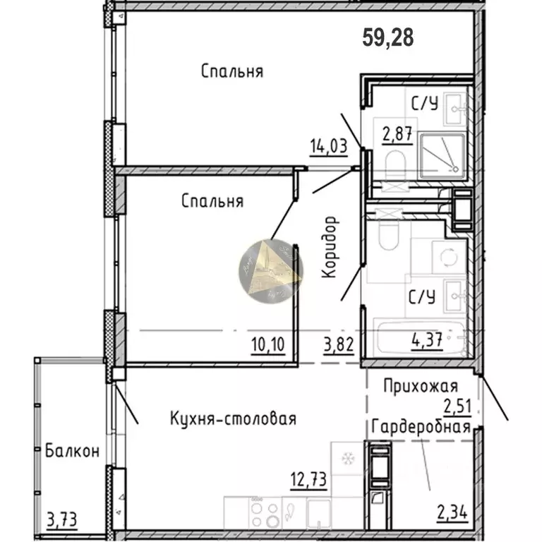 2-к кв. Санкт-Петербург наб. Реки Каменки, 3к3 (59.28 м) - Фото 2