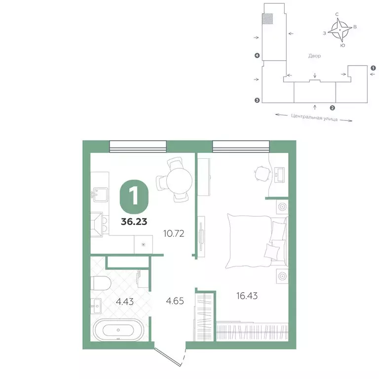 1-комнатная квартира: Тюменский муниципальный округ, село Горьковка, ... - Фото 0