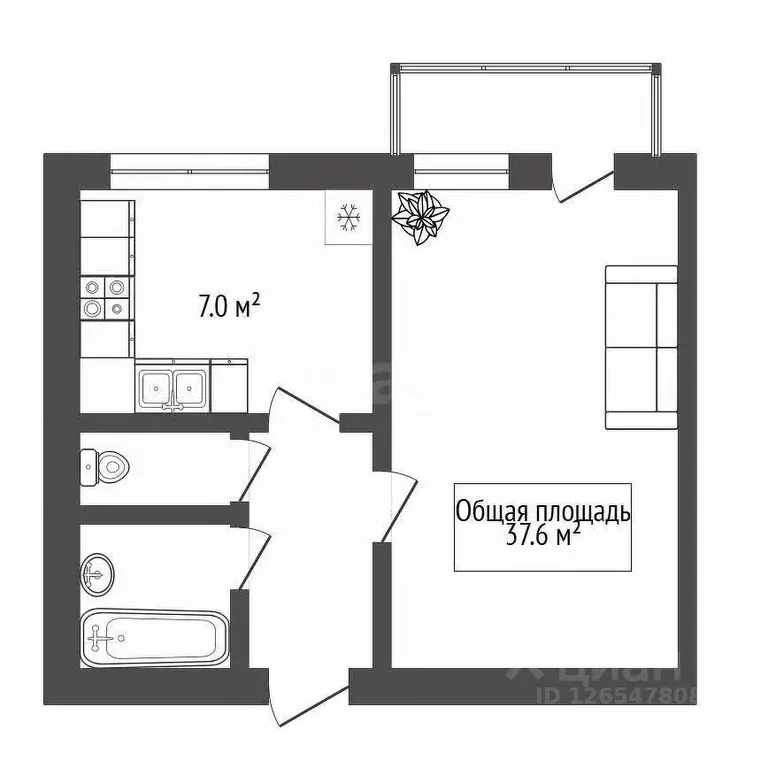 1-к кв. Новосибирская область, Новосибирск ул. Халтурина, 33 (37.6 м) - Фото 1