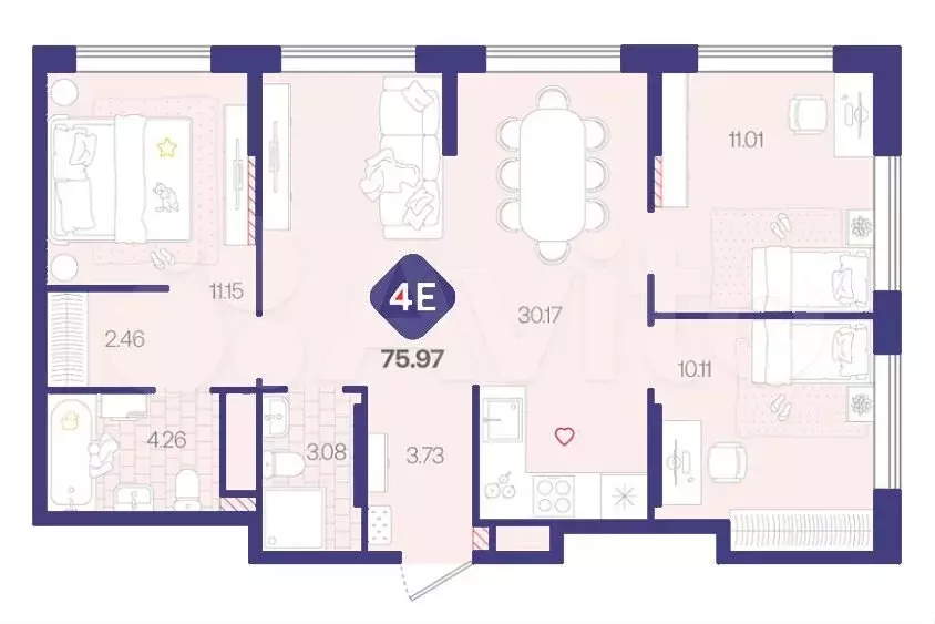 3-к. квартира, 76 м, 2/12 эт. - Фото 1