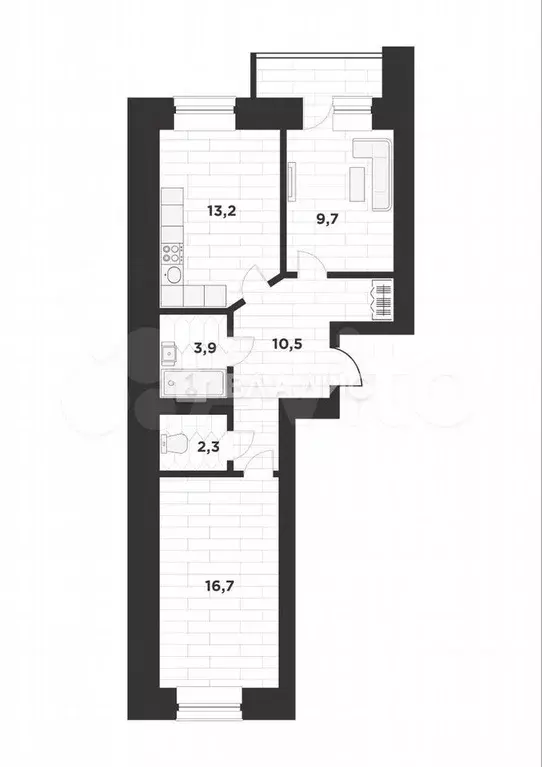2-к. квартира, 58,4 м, 3/9 эт. - Фото 0