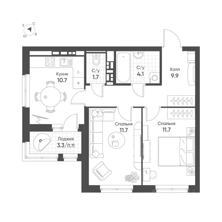 2-к кв. Свердловская область, Екатеринбург Солнечный жилрайон,  (51.5 ... - Фото 1