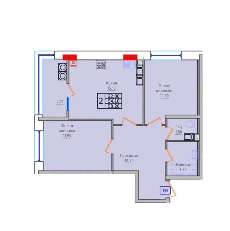 2-к кв. Ставропольский край, Ставрополь ул. 45-я Параллель, 52А (58.2 ... - Фото 1